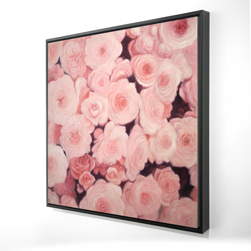 Toile rose champ de fleurs | Décoration romantique romantique, H 25,25 po x l 25,25 po