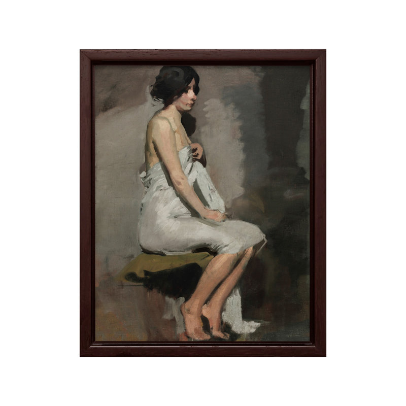 Étude d'une femme assise, Canvas, 16"H x 20"W, Brown Framed