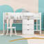 Lit mezzanine double en bois avec bureau, tablettes de rangement, tableau blanc et garde-corps-1810395339