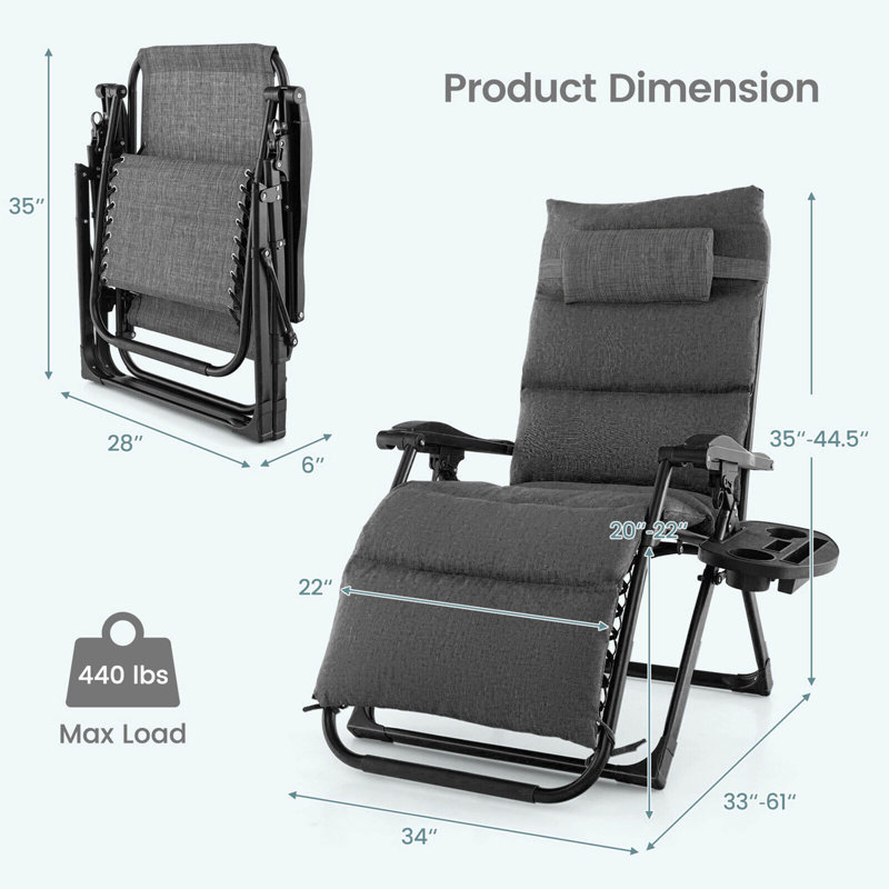 Fauteuil inclinable pliable avec porte-gobelet Arlmont & Co., Gris