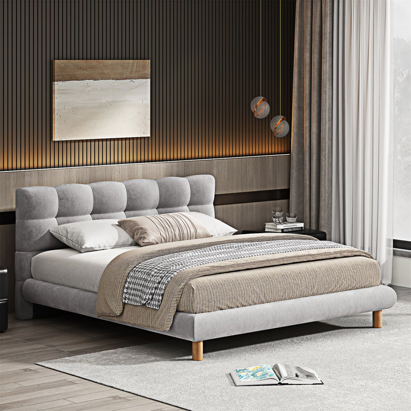 Upholstered Platm Bed Frame With Headboard