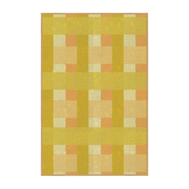 Tapis géométrique en laine jaune, Rectangle 7 pi x 10 pi