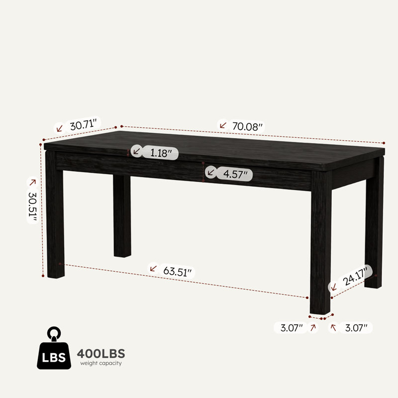 Farmhouse Dining Table, 70"  Rectangular Kitchen Table for 4–6 People with Rounded Corners, Modern Dining Room Table for Family Gatherings, Easy Assembly, Black