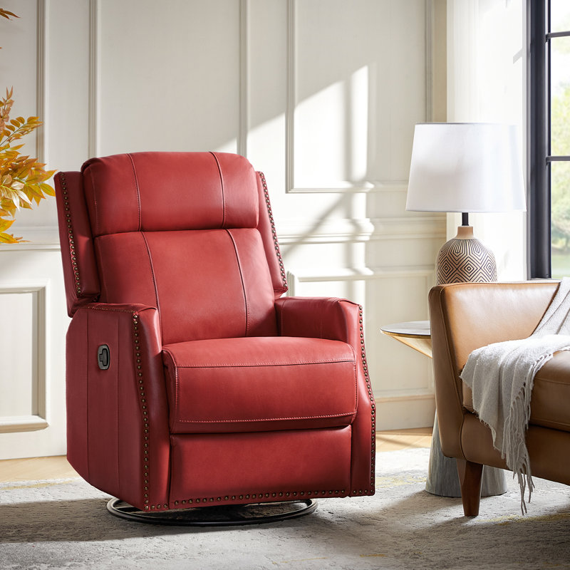 Fauteuil inclinable manuel pivotant en cuir véritable Elimelec, Rouge