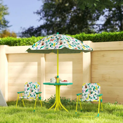 Outdoor Picnic Table Set With 2 Folding Chairs & Adjustable Sun Umbrella, Portable Leisure Table Chair Set For Backyard Garden Patio