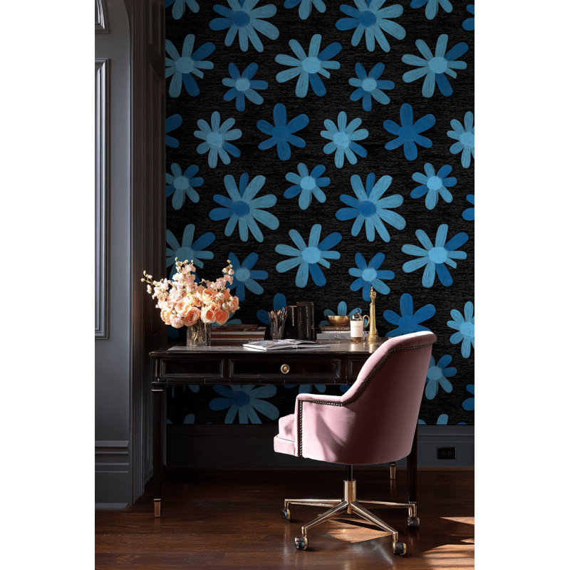 Papier peint floral bleu