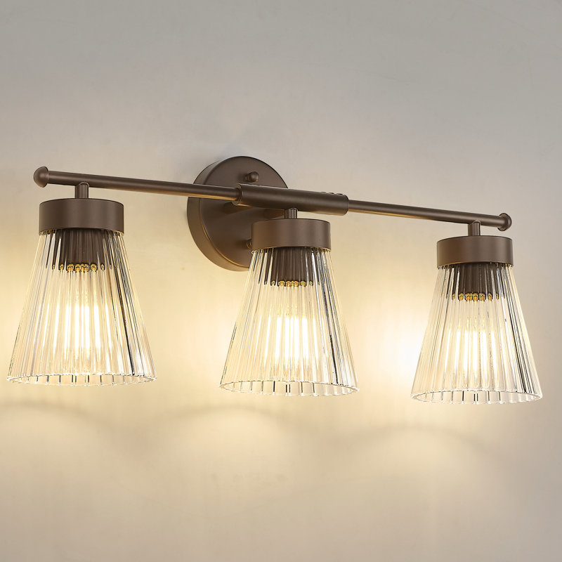 Luminaire de salle de bain rétro à intensité variable, verre rayé transparent, H 9,80 po x l 24,10 po x P 6,90 po, 3