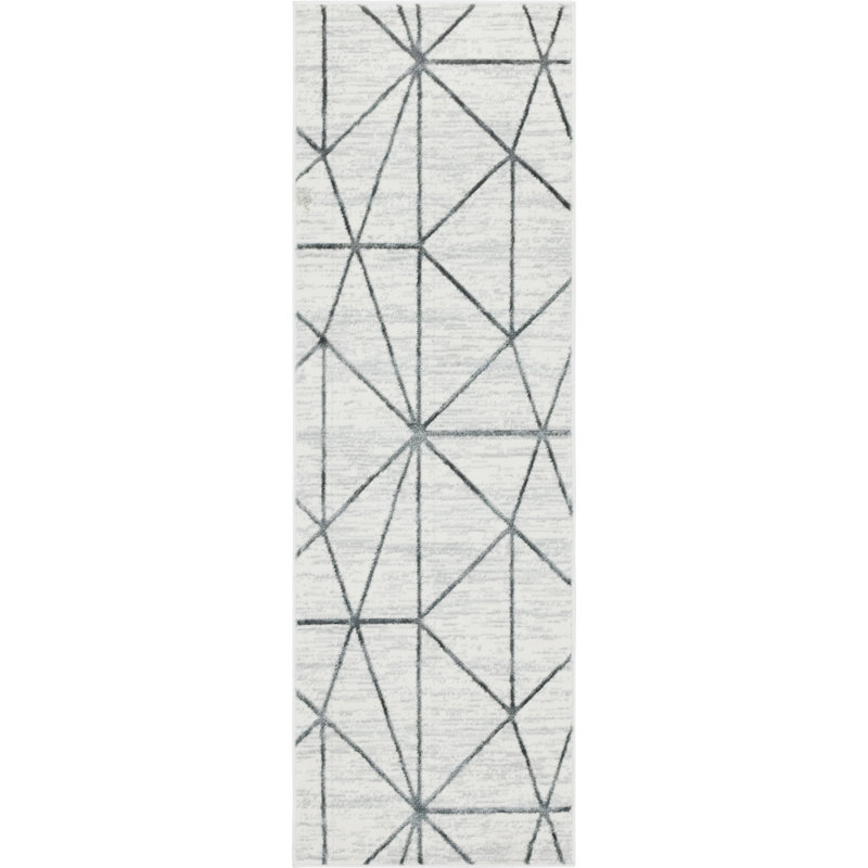 Tapis géométrique ivoire / gris Nuangola, Tapis de couloir 2 pi x 6 pi 1 po