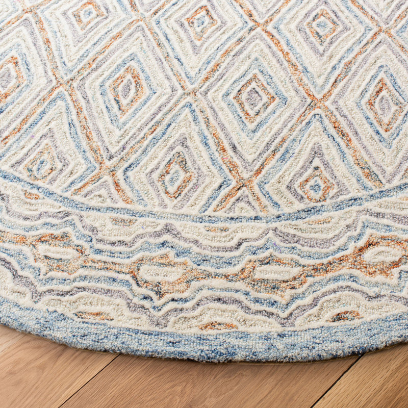Tapis bleu / brun en laine touffeté à la main Conley, Rectangulaire 3 pi x 5 pi