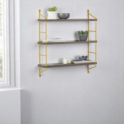 Triple Shelf, Walnut/Yellow