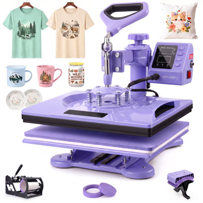 Professional 5-in-1 Swing Away Heat Press Machine (12" x 15") - Fast Heating Sublimation Combo for T-Shirts, Mugs, and Caps