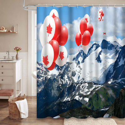 Canada Day Maple Leaf Balloons Flag Shower Curtain with 12 Hooks