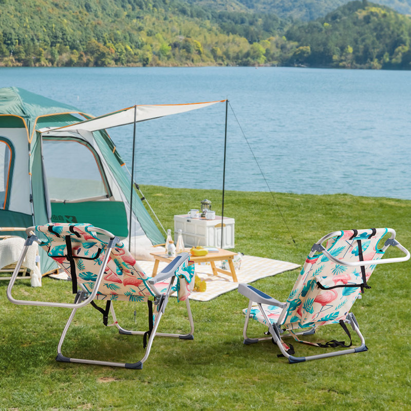 Chaise de plage pliante en aluminium, Beige / flamant vert