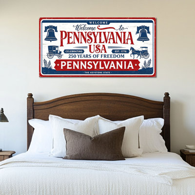 TIMUBA Pennsylvania Wall Art - Americana Canvas Picture Artwork for Vintage Home Decor, Patriotic Decorative Painting for Living Room and Office - Wrapped Canvas with Pine Frame, 12×24 inches