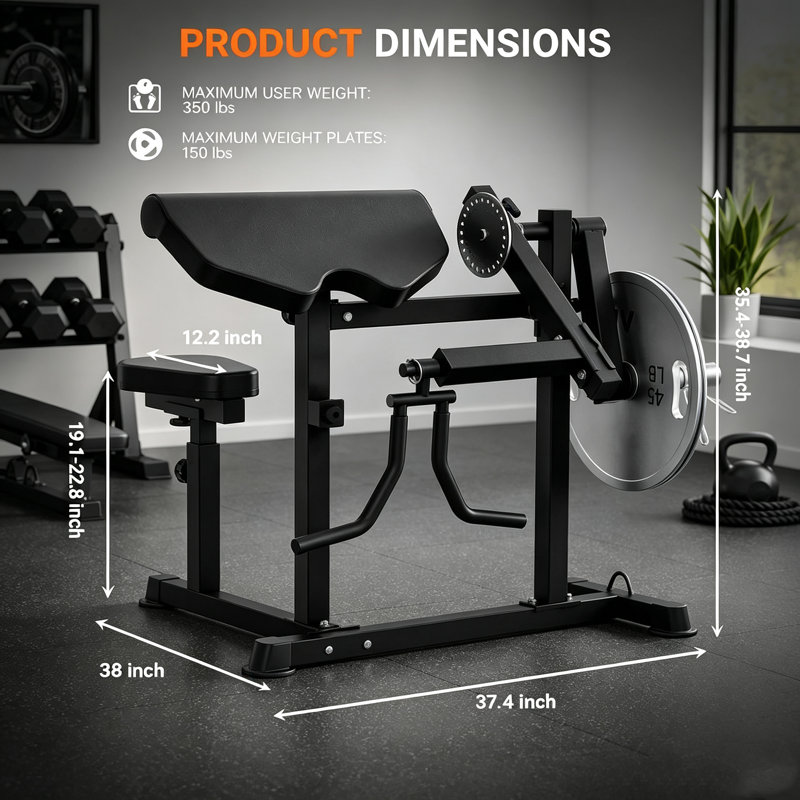 Banc de musculation pour biceps et biceps, appareil 2 en 1 réglable avec charge guidée, pour l'entraînement des bras à domicile, noir