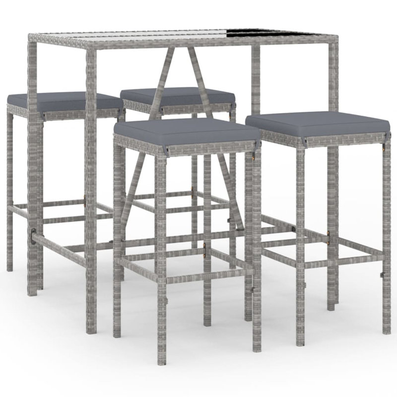 Ensemble de bar en osier avec tabourets Dinae, gris, gris