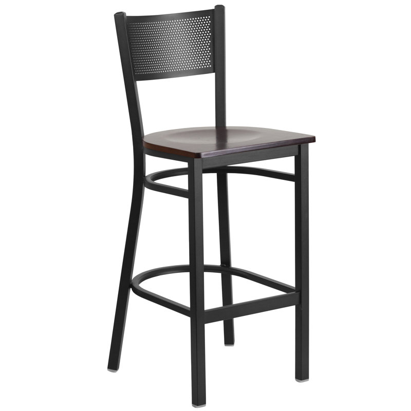 Miranda Grid Back Metal Restaurant Barstool, Walnut, 1