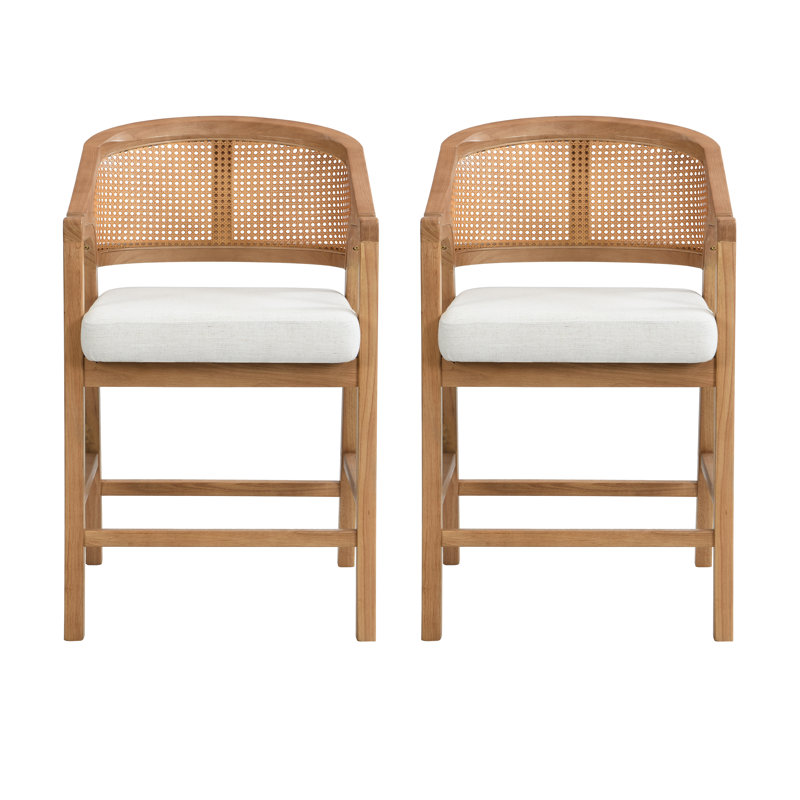 Darise 24.25” Seat Height Pe Rattan Counter Stools With Rubberwood Frame, Natural Oak