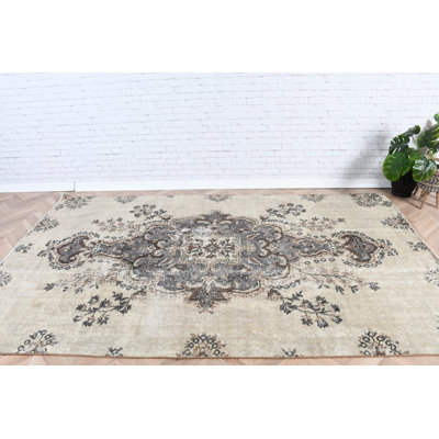 Grand tapis turc vintage en laine pour salon - Oushak antique de style anatolien