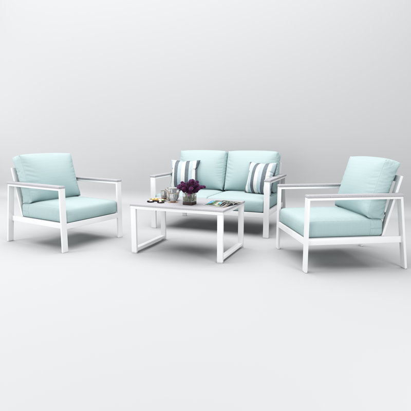 Townsend 4 Person Seating Group With Sunbrella Cushions, Bliss Dew, White