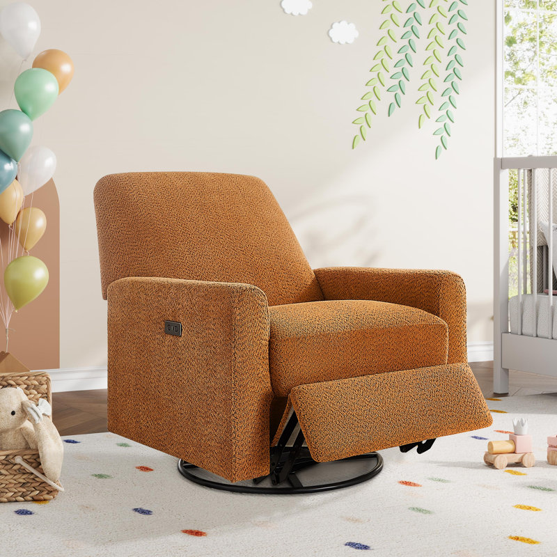 31.5 Inch Boucle Swivel Glider Power Recliner, Curry 