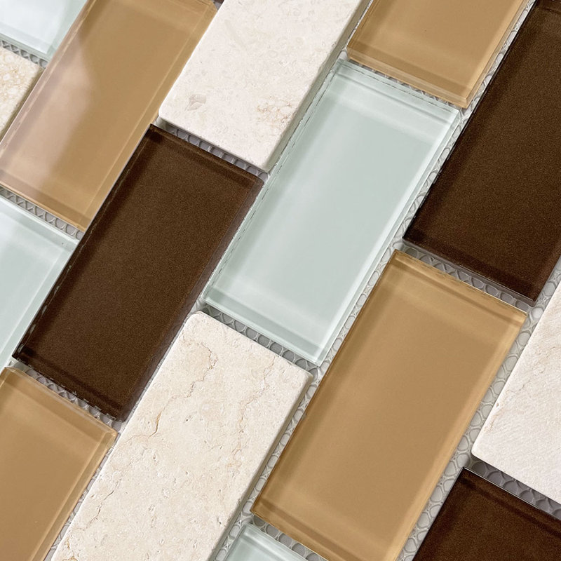 12" x 12" Marble Brick Joint Mosaic Wall & Floor Tile, Brown/Beige