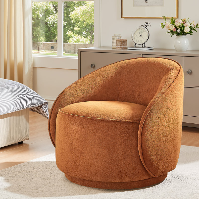 29.33’’ Upholstered Sloped-Arm Swivel Accent Chair, Camel