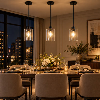 Luminaire suspendu moderne à 3 lumières avec abat-jour en verre transparent et cordons réglables - parfait pour un îlot de cuisine ou une salle à manger
