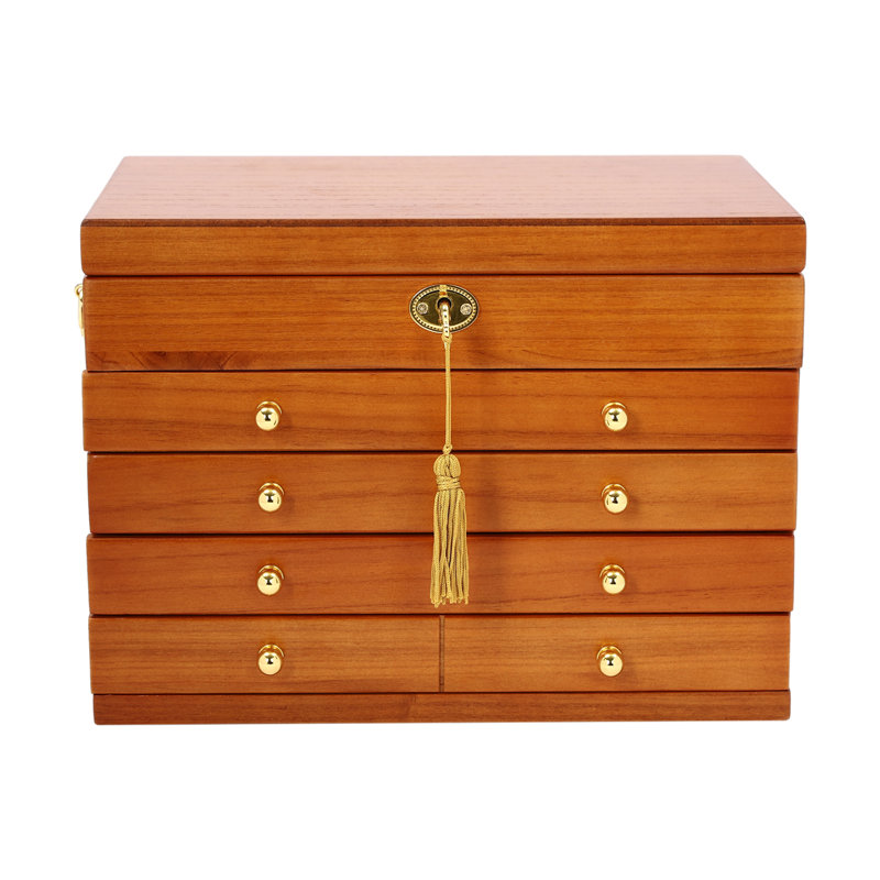 5-Tier Wooden Jewellery Organizer Box w/ Lock