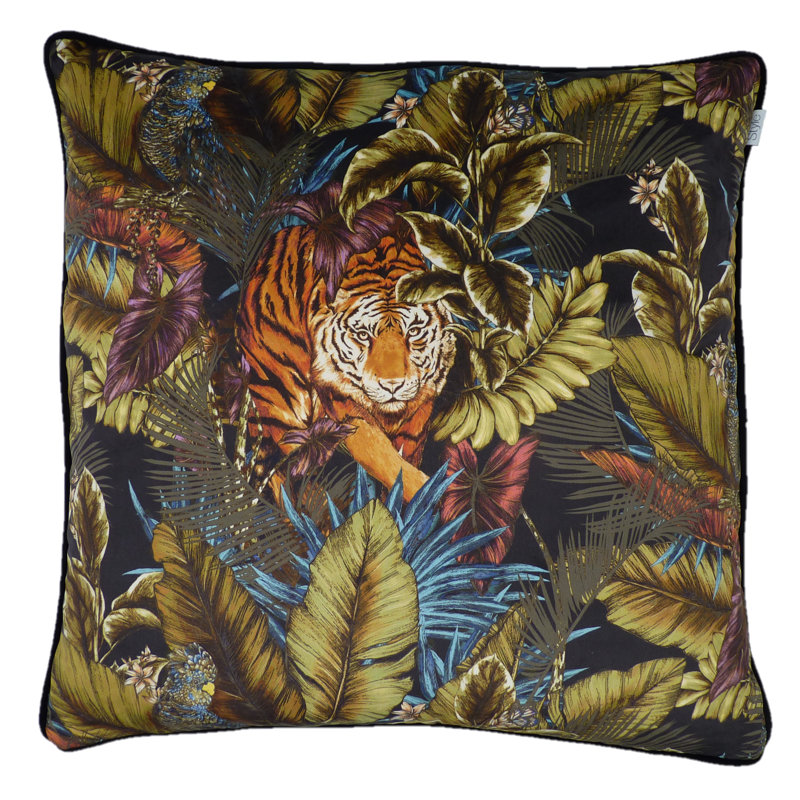 Fleta Bengal Tiger Cushion Animal Print Square Throw Cushion, Amazon Black/Beige/Orange