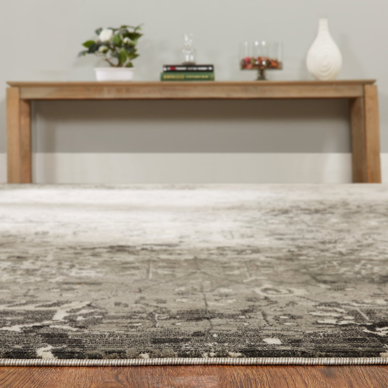Tebikerei Abstract Area Rug in Ivory/Black, Rectangle 7'9" x 9'9"