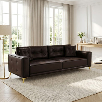 92.1" Wide Faux Leather King Size Pull Out Sleeper Sofa Bed with Tufted Cushions and Ultra-Wide Armrests