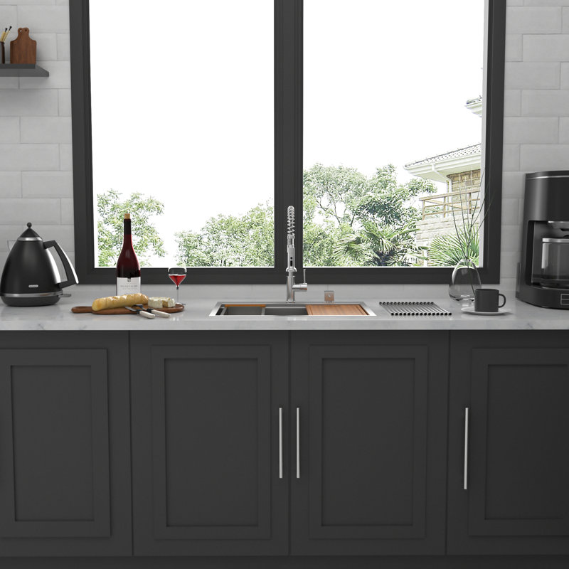 16 Gauge Stainless Steel Sink - 28"X22" Drop-In Workstation Structure Sound Insulation Pad 28" Flexible Option Smooth Drainage System
