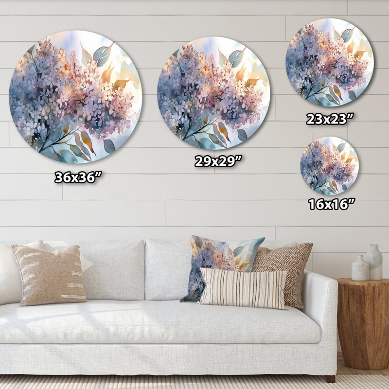 Mauve lilas aromathérapie - Art floral rond en métal, H 16 po x l 16 po