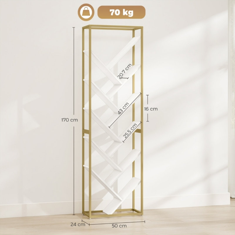 Standard Bookcase, Industrial-Style Bookshelf, Gold Tone/White