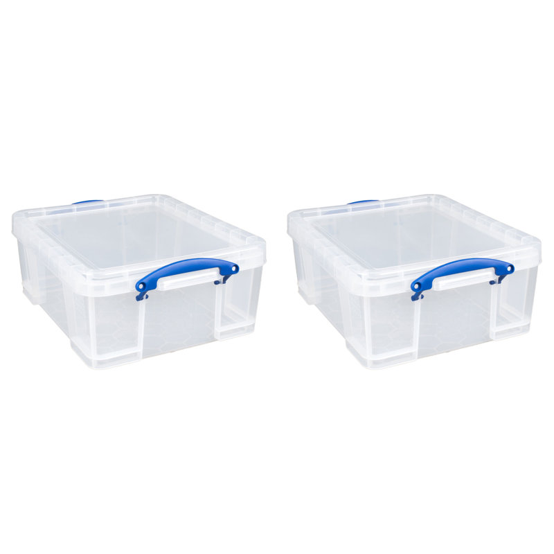 Really Useful Box Plastic Storage Container w/Snap Lid & Clip Lock Handles, 2-Pack