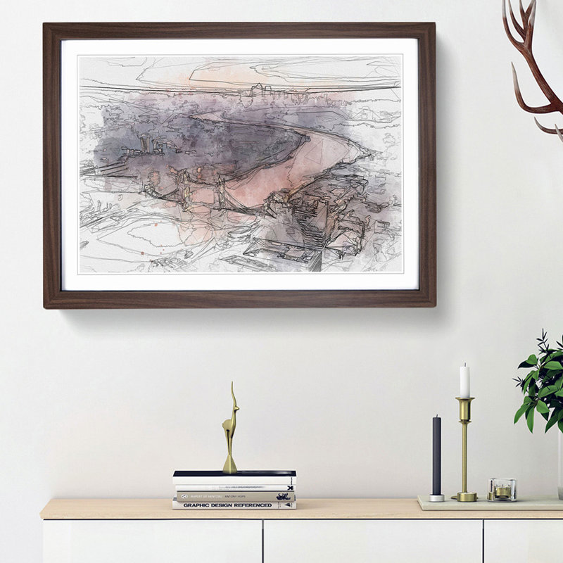 Sunrise over London in Abstract - Picture Frame Graphic Art Print, 48cm H x 65cm W x 2cm D, Walnut Framed