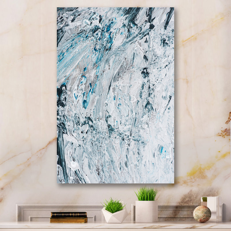 «Light Waves» bleu clair et gris II - Décoration murale moderne et contemporaine sur toile, H 20 po x l 12 po x P 1 po