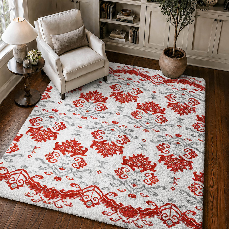 Tapis vintage Dream Shag ADS759 lavable à la machine de qualité supérieure, Red, 3' x 5'