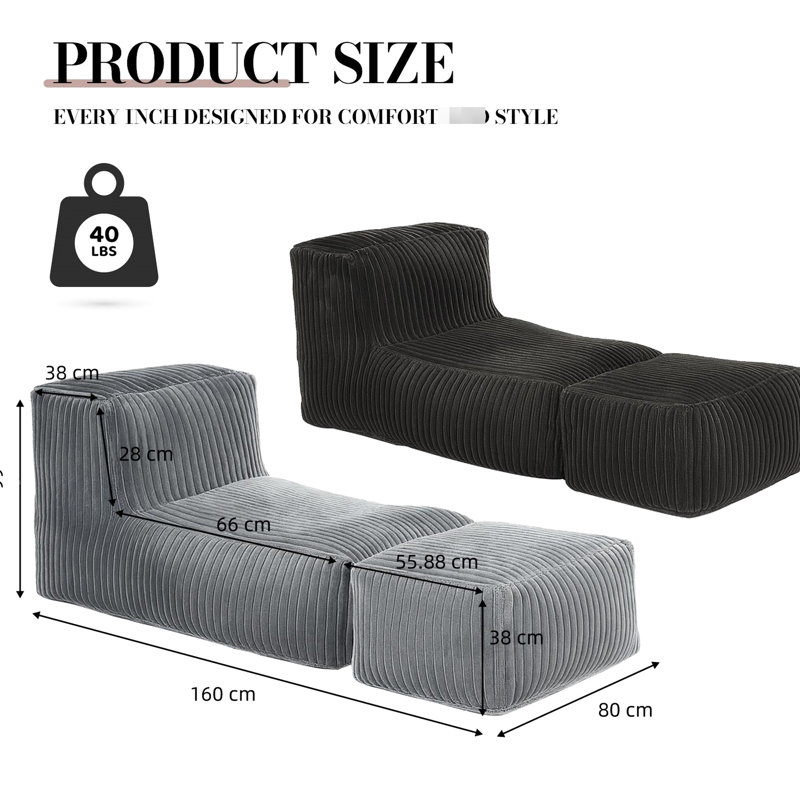 Lit convertible pour la lecture, méridienne modulaire pour dormir, système de soutien à 3 zones, housses amovibles respirantes, gris neutre, soutien fonctionnel de 25,42 po de hauteur, velours côtelé, s'adapte à 4 cœurs