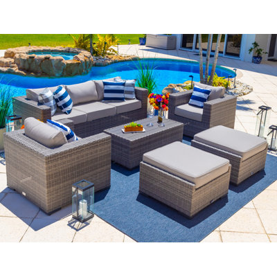 Sorrento 6 Piece L Outdoor Patio Conversation Sofa Lounge Set in Gray