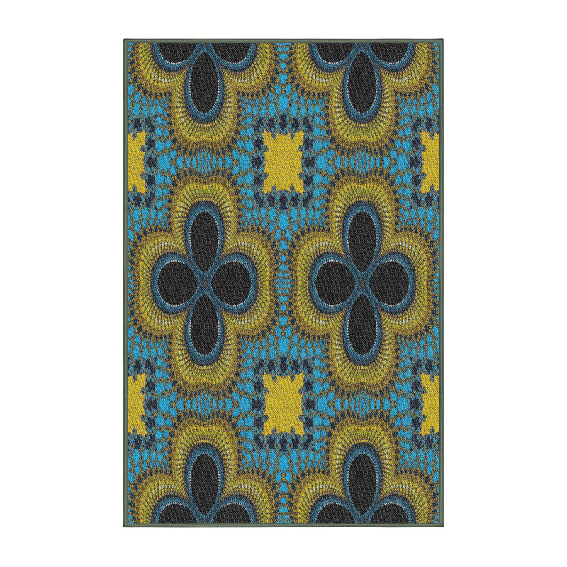 Vert géométrique/Tapis décoratif jaune, Rectangle 5 pi x 7 pi