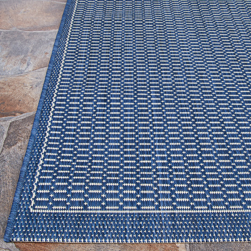 Tapis intérieur / extérieur bleu ivoire à tissage plat Haleemah, Tapis de couloir 2 pi 3 po x 7 pi 10 po