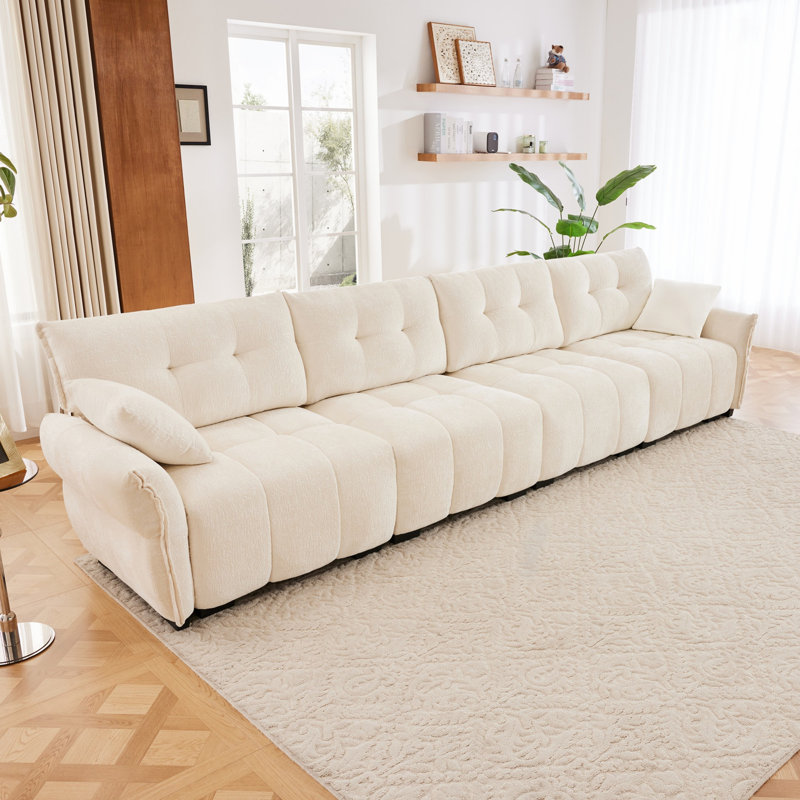 Canapé, canapé rembourré pour salon, bureau, hôtel, H 35,43 po x l 141,73 po x P 33,43 po, 4, Blanc