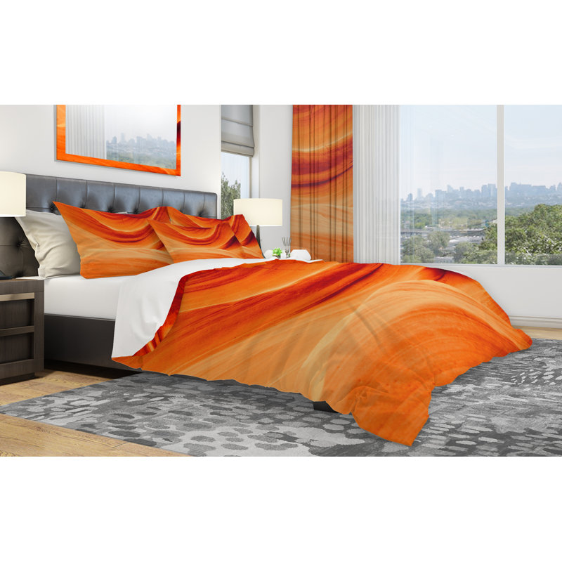 Ensemble de housse de couette murale antilope canyon designart, Housse de couette grand + 2 taies décoratives