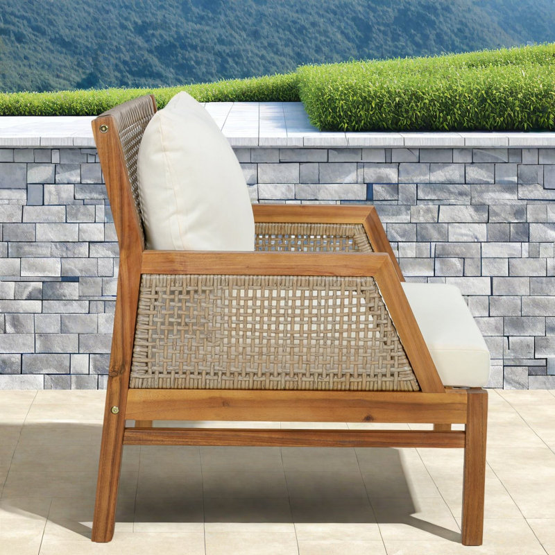 Fauteuils de patio à assise profonde, fauteuil rustique en bois d'acacia pour porche