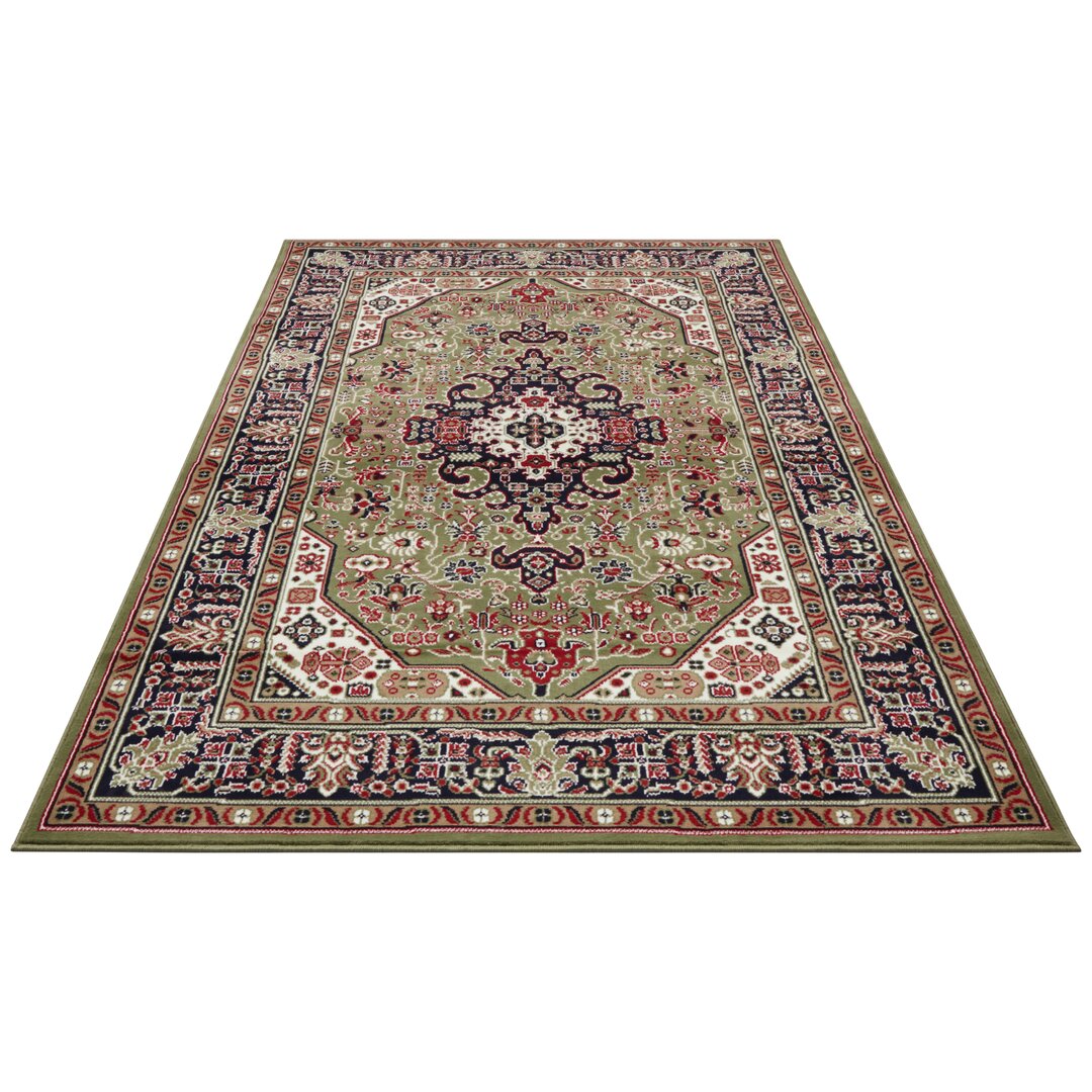 Skazar Isfahan Orient Teppich - Kurzflor Orientalisch für Wohnzimmer, Esszimmer, Flur - Grün