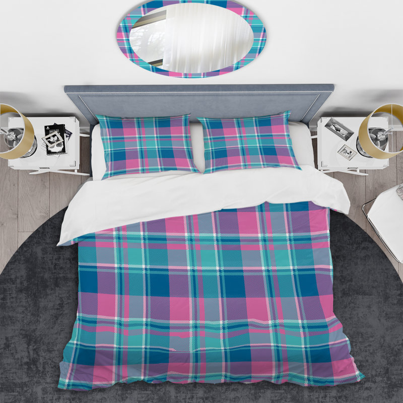 Blue/Pink Microfiber 3 Piece Duvet Cover Set, King Duvet Cover + 2 King Shams