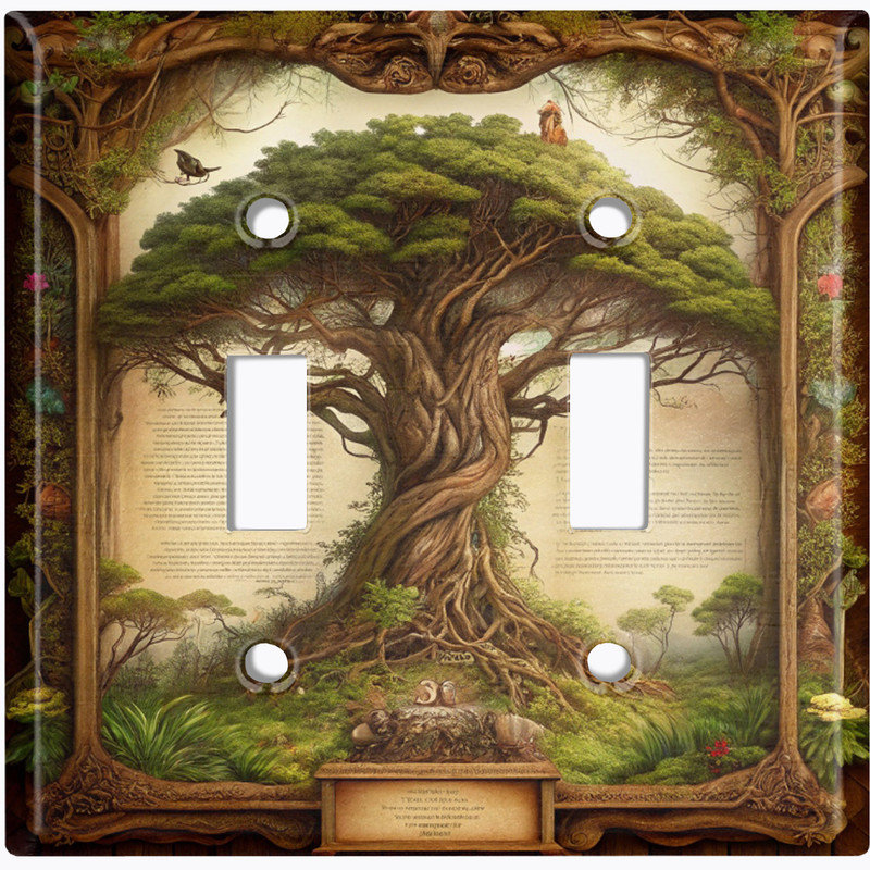 Couvercle de plaque d'interrupteur en métal; Bascule standard US à 2 bandes - arbre de conte de fées, Double # 2