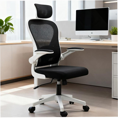 Chaise de bureau ergonomique en filet avec appui-tête réglable et soutien lombaire, accoudoirs rabattables pour plus de confort et de polyvalence